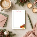 Happy Holidays 5x7 notepad with green border and watercolor Christmas presents