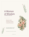 A Woman of Wisdom, a four-week Proverbs 31 Bible study workbook for women, floral cover. Digital printable PDF.