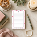 Pink coquette bow 5x7 notepad with striped background and dotted lines
