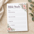 Evermere Studio floral Bible Study Notepad on white paper, featuring blush roses, sage foliage and lined study and prayer sections.